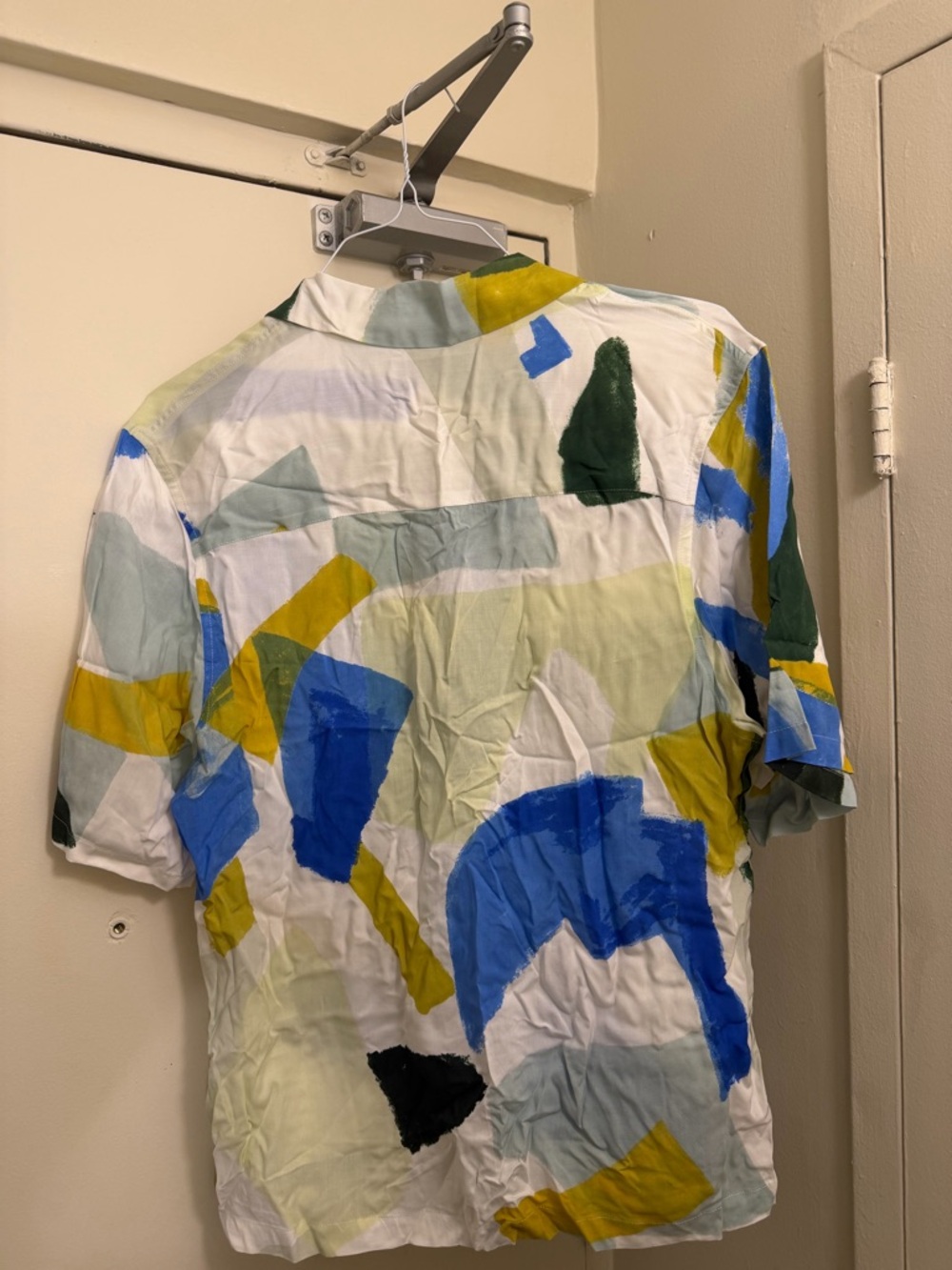 Zara Abstract Short-Sleeve Polo in White, Blue, Yellow & Green